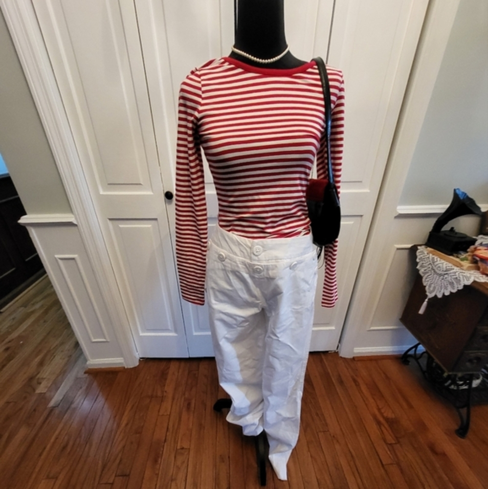 NWT Red  White Striped Bodysuit with Criss Cross Back Preppy Nautical Sailor